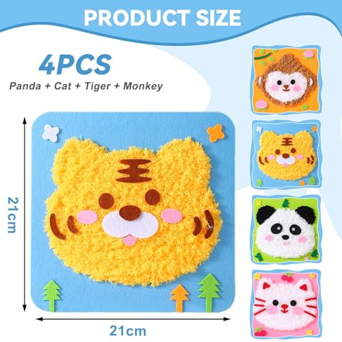Vanttokeey DIY Embroidery Doll Set, 4pcs Cute Cartoon Animal Sewing Craft Kit Sewing Projects Yarn Board (Panda + Cat + Tiger + Monkey) - color: Panda + Cat + Tiger + Monkey