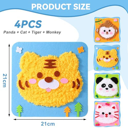 Vanttokeey DIY Embroidery Doll Set, 4pcs Cute Cartoon Animal Sewing Craft Kit Sewing Projects Yarn Board (Panda + Cat + Tiger + Monkey) - color: Panda + Cat + Tiger + Monkey