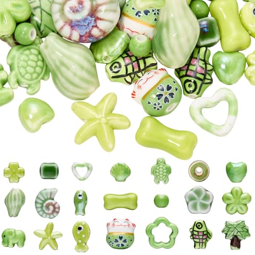 Green Ceramic Beads for Jewelry Making, 50Pcs - color: Lime Green