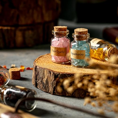KHOCOEE 12 Different Gemstone Bottles Chip Crystals and Healing Stone, Chakra Healing Crystals Bottles, Wicca Gem Stones Set, Witchcraft Crystals
