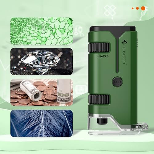 100x-250x Pocket Microscope for Kids Adults, Protable Handheld Miniscope, Mini Microscope Kit for Kids Adults Home School Lab Biology Science Education, Green - color: Green