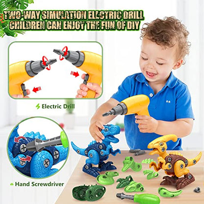 BAODLON Dinosaur Toys for 3 4 5 6 7 Year Old Boy, Take Apart Dinosaur Toys for Kid 3-5 5-7 Building Toy with Electric Drill, Learning Educational STEM Construction Toy Christmas Birthday Gift Boy Girl