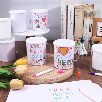 30 Pcs Painted Mug Kit for Kids Bulk 8 oz Plastic Mugs with Handle