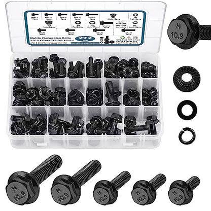 SATANTECH 272Pcs Flange Hex Bolts and Nuts Kit,M6 Bolt,M8 x1.25 Bolts,M10-1.5, Metric Bolt Assortment,Alloy Steel Class 10.9 Black Zinc Plated,Full Coarse Thread (12mm to 30mm) - color: Black Flange M6 M8 M10 Hex Bolt