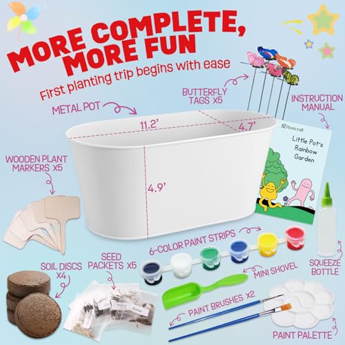 Paint & Plant Kids Gardening Set with 5 Flower Seeds, Arts and Crafts for Kids Ages 4-12, Science STEM Toys for Toddler Education, Birthday Gifts Ideas for Girls & Boys 4 5 6 7 8 9 10 11 12 Year Old