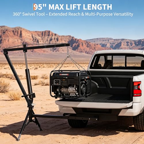 GarveeTech Heavy Duty 1000 Lbs Truck Crane, Hydraulic Hitch Mounted Hoist with 360 Degree Swivel Boom, Adjustable 3-Position Load Capacity for Farm, Construction & Engine Lifting - color: Black