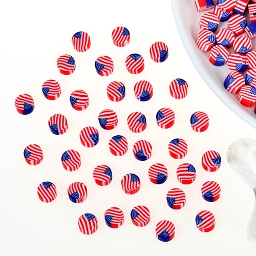 100pcs 4th of July Independence Day American Flag Polymer Clay Spacer Beads for Jewelry Making DIY Craft Bracelet Necklace (American Flag) - color: American Flag 1