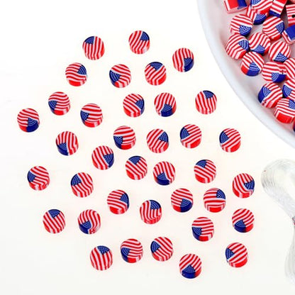 100pcs 4th of July Independence Day American Flag Polymer Clay Spacer Beads for Jewelry Making DIY Craft Bracelet Necklace (American Flag) - color: American Flag 1