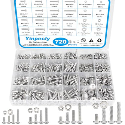 720Pcs #4-40#6-32#8-32#10-24 Machine Screw Assortment Kit - size: #4-40 #6-32 #8-32 #10-24
