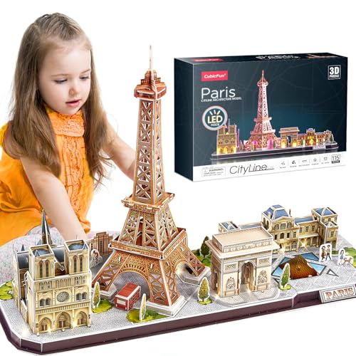 CubicFun Paris City Line LED 3D Puzzle Kit for Kids Ages 8-12 - style: 5 LED Paris Cityline