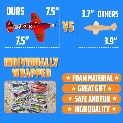 8 Inch Foam Glider Planes (72-Pack) Bomber Airplane Party Favor Toys - size: 72 Pack