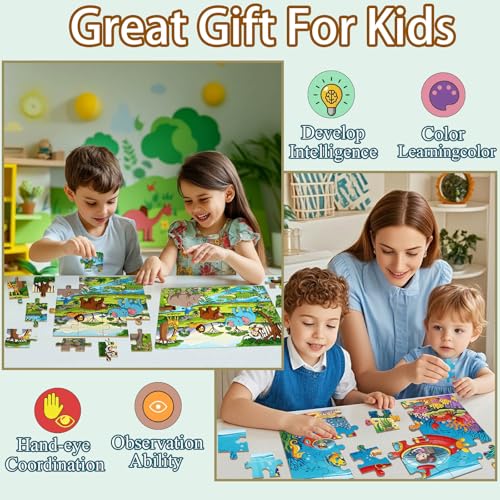 Wooden Puzzles Dinosaur Toys for Kids Ages 3-5 Year Old, 4 Packs 24 Piece - color: Space Mashup