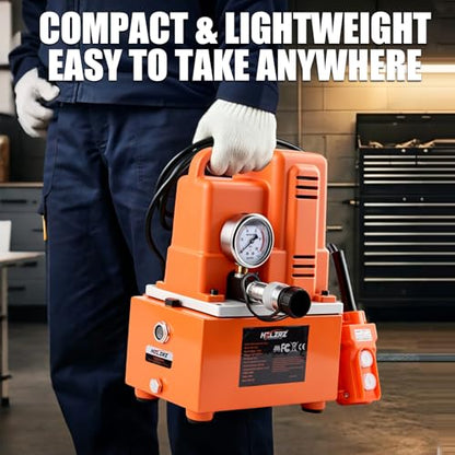 HZLZRZ Single Acting Electric Hydraulic Pump 10,000 PSI, Hydraulic Power Unit with 3/8" NPT CR-400 Fast Connector, Remote Control, Pressure Gauge, Compatible with Hydraulic Cylinders and Jack Systems - style: HZE-700C