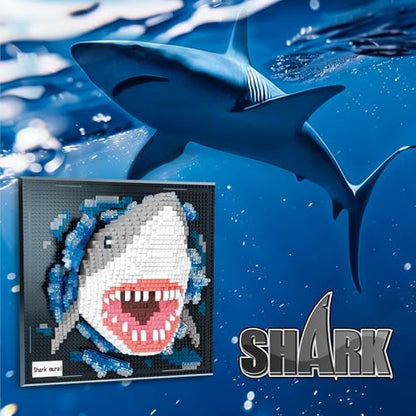 3D Shark Animal Wall Art Micro Mini Building Blocks Set for Adults, No Compatible with Lego, Unique Table Display & Home Wall Decor, Creative Toy Gift for Chritsmas Birthday (2166 PCS) - style: Shark