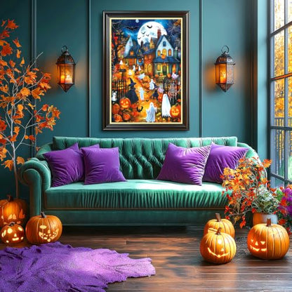 Blueforest Halloween Village 1000 Piece Puzzle for Adults, 27.5" x 19.7" - color: Moonlit Halloween Village