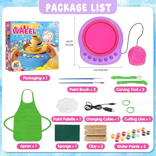 Weilim Pottery Wheel for Kids Beginners, Air-Dry Clay & Paint Kit Ages 6-12 - color: Purple