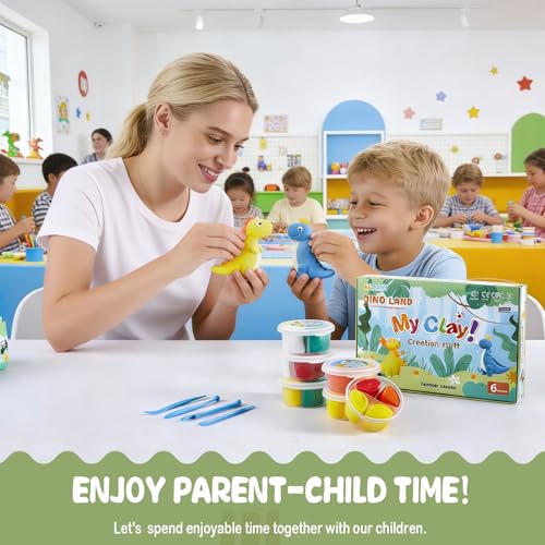 Air Dry Clay Kit for Kids – 12 Dinosaur Theme Sealed Jars with Tools & Tutorial Cards | Screen-Free STEAM Activity | Non-Toxic & Non-Sticky | Gift for Boys Girls Ages 3+ - color: 12 Boxes of Dinosaurs
