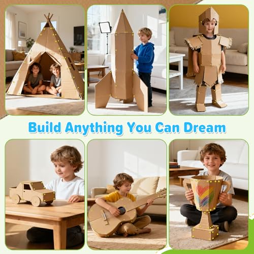 Cardboard Construction Kit for Kids, 173PCS Cardboard Tools Building Set for Family Team DIY Activities, Creative STEM Educational Toys, Easter Gifts for Kids