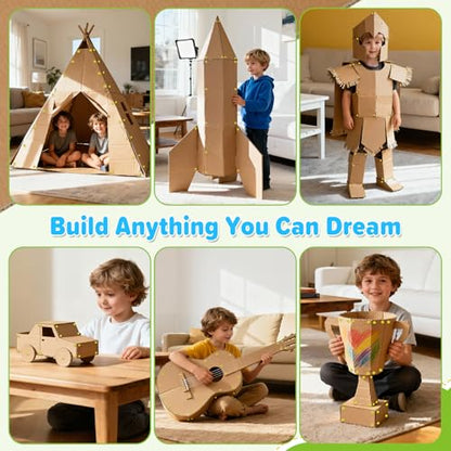 Cardboard Construction Kit for Kids, 173PCS Cardboard Tools Building Set for Family Team DIY Activities, Creative STEM Educational Toys, Easter Gifts for Kids