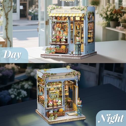 Book Nook Kit, DIY Miniature House Kits for Adult and Teens, Dollhouse Tiny Booknook Garden House Bookshelf, DIY Craft Gifts for Family and Friends (Anna's Blue Blossom) - color: Anna's Blue Blossom