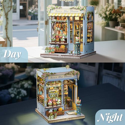 Book Nook Kit, DIY Miniature House Kits for Adult and Teens, Dollhouse Tiny Booknook Garden House Bookshelf, DIY Craft Gifts for Family and Friends (Anna's Blue Blossom) - color: Anna's Blue Blossom