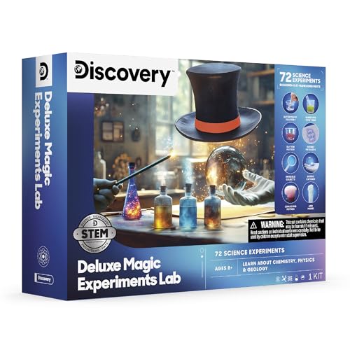 Discovery™ Magic Science Lab – 72 STEM Experiments for Kids| Reactions, Illusions, Crystals, Slime & Light Tricks| DIY Chemistry Project Kit| Educational Learning Toy| Physics Activity Set Ages 8+