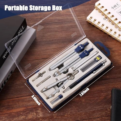 13 Pcs Compass and Protractors Set Math Compass Geometry Tools with Box - color: Blue