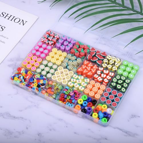 1000PCS Polymer Clay Beads Bracelet Making kit, 24 Style Cute Fun Beads Fruit Beads Charms for Jewelry Necklace Earring Making DIY Accessories for Women Girls - color: D1#Style 4