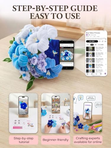 Pheravia 500pcs Pipe Cleaner Flower Kit, 6 Colors Blue Pipe Cleaners Craft - color: Blue