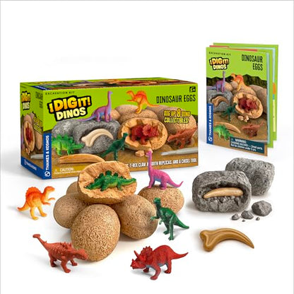 Thames & Kosmos I Dig It! Dinos - Dinosaur Eggs Excavations | 8 Dig-Out Kits, Unearth Dinosaur Figurines, a T. Rex Claw & Tooth Replica, Includes Tools & Guide, Great Birthday Gift for Kids Ages 5+