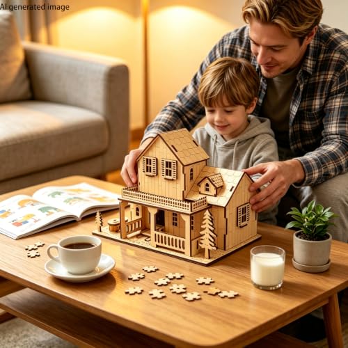 3D Wooden Puzzles for Adults, DIY Miniature Villa House Kit - color: Villa House