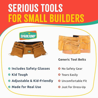 Sparkjump Kids Brown Tool Belt, Adjustable Tool Belt for Toddlers and Kids - color: Brown Tool Belt