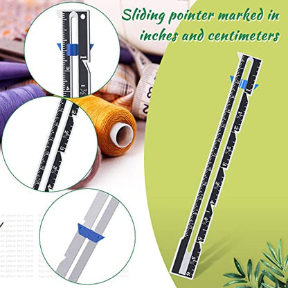 TOODOO 2 Pcs Sewing Gauge with Sliding Marker 5-in-1 T-Shaped Measuring Sewing Tool Stainless Steel Quilting Ruler Sliding Gauge Hemming Ruler for Quilting Knitting Crafting Beginner Supplies