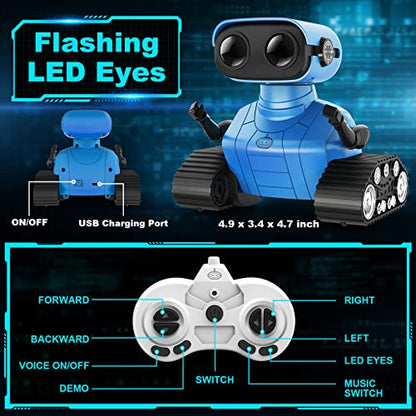 Hamourd Robot Toys for Boys Girls, Rechargeable Remote Control Emo Robots with Auto-Demonstration, Flexible Head & Arms, Dance Moves, Music, Shining LED Eyes for 5+ Years Old Kids - color: Blue