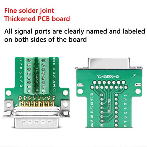 2PCS DB15 Solderless Serial to 15 pin Terminal Male Female Adapter - style: Male+Female