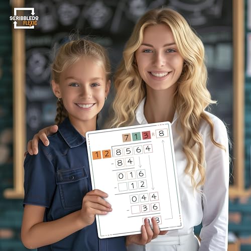 SCRIBBLEDO Long Division Practice 11”x14” Reusable Sheets Math Manipulatives for Classroom Teaching Materials 5th Grade Classroom Must Haves Special Education Math Centers 10-Pack Dry Erase Sheets - size: 11"W x14"H