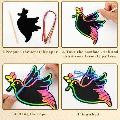 JULMELON 36Pcs Religious Easter Crafts for Kids, Rainbow Scratch Art - style: Religious Easter Crafts