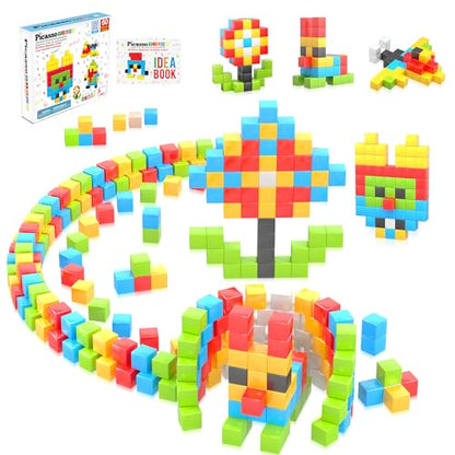 PicassoTiles 60pc Magnetic Puzzle Cube Building Set 1 Inch 3D Blocks STEM Construction Toy for Toddlers Kids Boys Girls Age 3+ Montessori Learning Travel Sensory Gift with Educational Idea Book PMC60 - style: 60 Pieces 1"