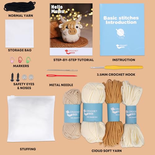 CrochetBox Polka Dot Highland Cow Crochet Kit for Beginners, Adults - color: Polka Dot Highland Cow