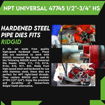 NPT Universal 47770 1"-2" HS Hardened steel Pipe Dies fits RIDGID 811, 811A, 815A Die Head - size: HS 1"-2"