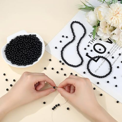 500Pcs Black Round Glass Beads for Bracelets and Necklaces - color: Black