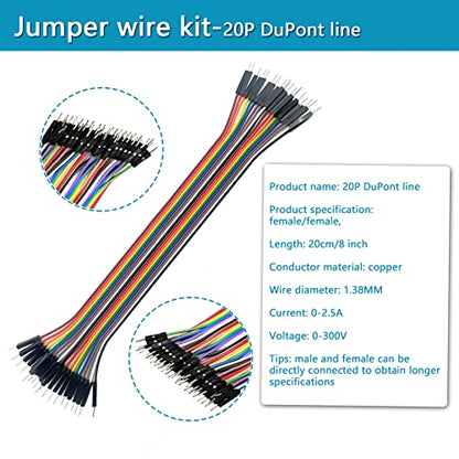840 Pcs Breadboard Jumper Wire Cables for Arduino, 14 Values, 2 mm/0.08"-125 mm/4.92" U-Shape Magnetic Jumper Wires Assortment kit & 20Pcs 20cm/8 inch Length Dupont Cable Assorted Kit - size: 840pcs Jumper Wires + 20pcs Dupont Cable