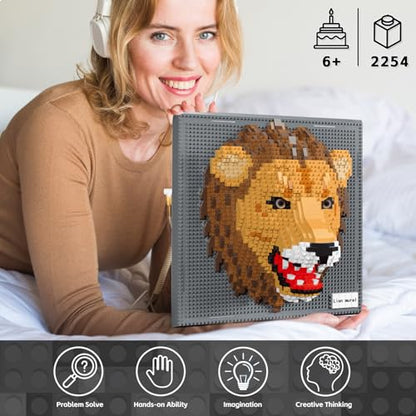 3D Lion Animal Wall Art Micro Mini Building Blocks Set for Adults, No Compatible with Lego, Unique Table Display & Home Wall Decor, Creative Toy Gift for Chritsmas Birthday (2005 PCS) - style: Lion