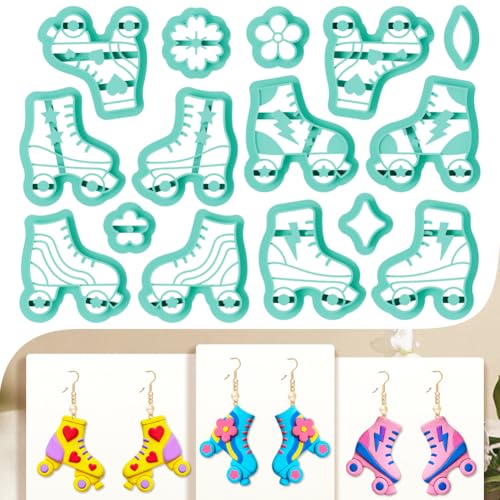 15 Pcs Roller Skate Shoes Shape Polymer Clay Cutters Set Skate Theme Clay Cutters for Earrings Making Jewelry DIY Crafts, Geometric Clay Cutting Tools - style: Roller Skate Shoes Shape