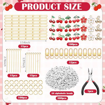 CraftyDream 558 Pcs Cherry Charm Keychain Making Kit DIY Crafts - style: Cherry