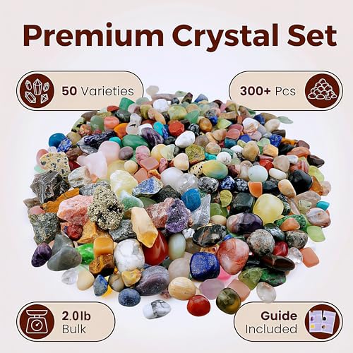 2lb 300+ Pcs 50Kinds Crystal and Gemstones Set Rocks Collection