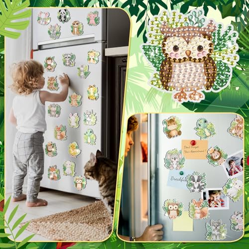 Xuhal 30 Pcs Safari Diamond Painting Magnets Diamond Art Kits for Adults - color: Jungle Animal