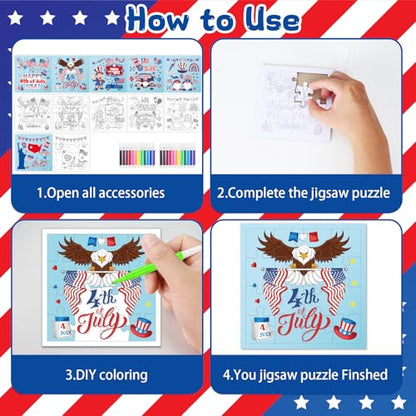 Fennoral 24 Pack 4th of July Patriotic Puzzle Craft Kit for Kids - color: 4th of July