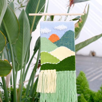 HAND U JOURNEY Weaving DIY Kit – 7.9"x11.8" Looms with Sticks, Yarn, Rope, and String All-in-One – Beginner-Friendly Craft Kit for Craft Lovers, Landscape Pattern