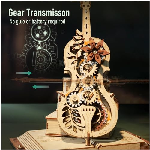 ROKR 3D Puzzles for Adults 1:5 Scale Cello Model Kit with Base 199pcs Wooden Music Box Building Kit Desk Gift for Men Women Hobby for Adults